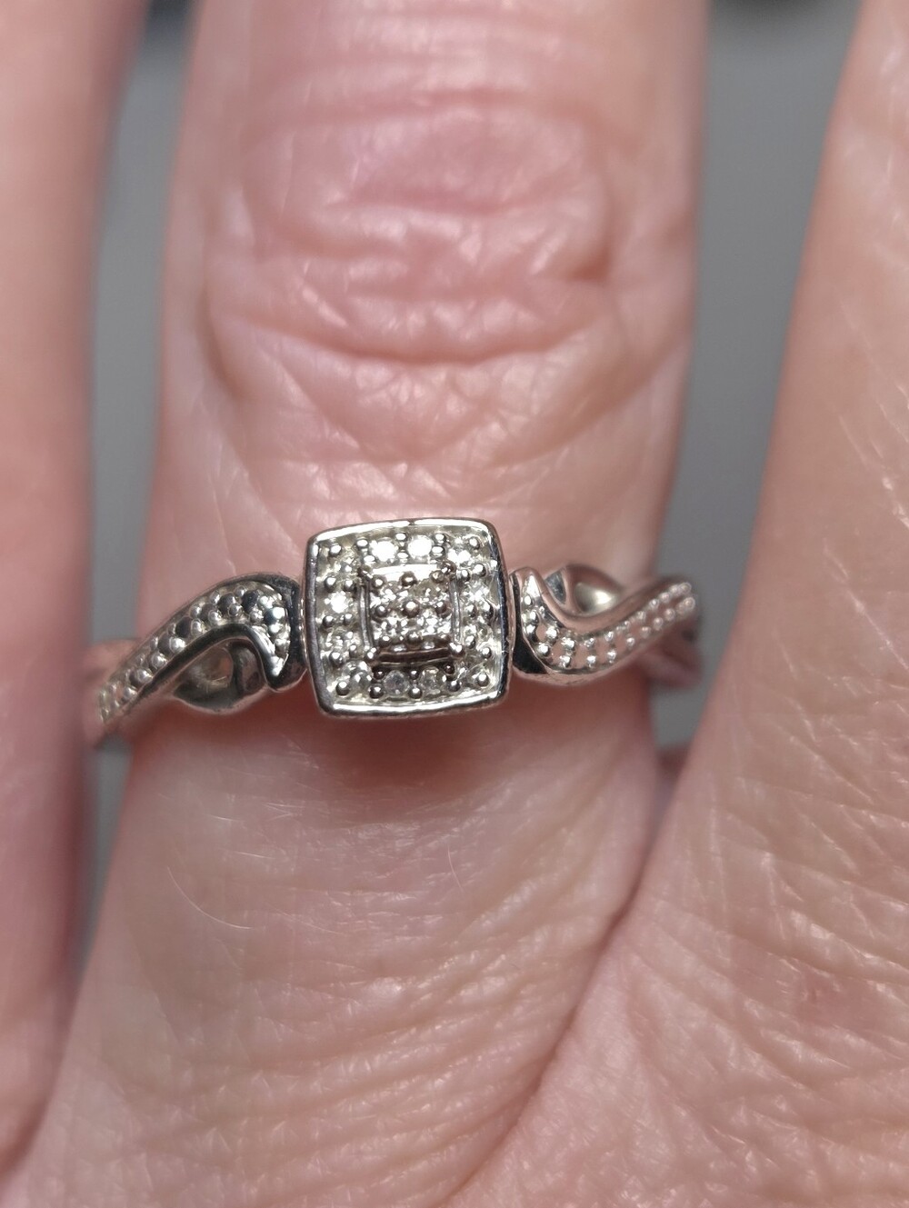 Sterling Silver Square Halo Diamond Accent Ring in Silver Size 7